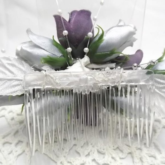 Fade-out Purple and Silver Silk Flower Hair Comb - Picture 2 of 3